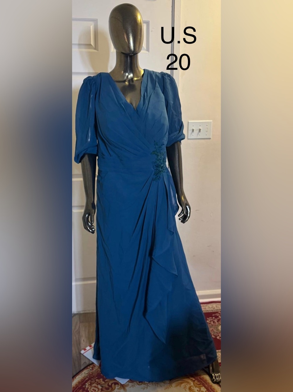 Elegant Blue Wrap-Style Women’s Dress
